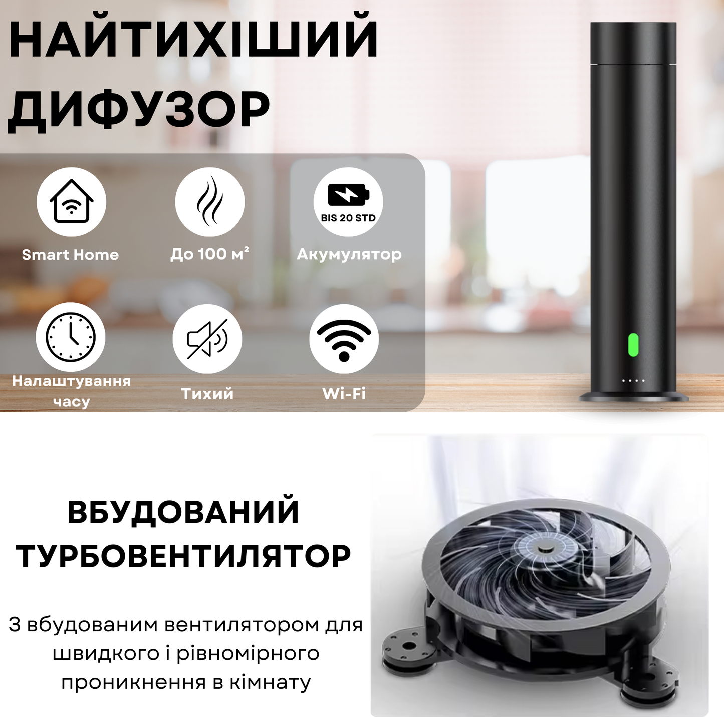 Дифузер "INCANTO-124" WiFi/Bluetooth, чорний